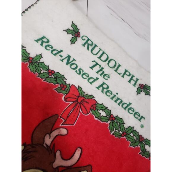2 LARGE Vintage Rudolph Red Nosed Reindeer Felt Stocking Retro 90s Decor 17" lot - Picture 3 of 5